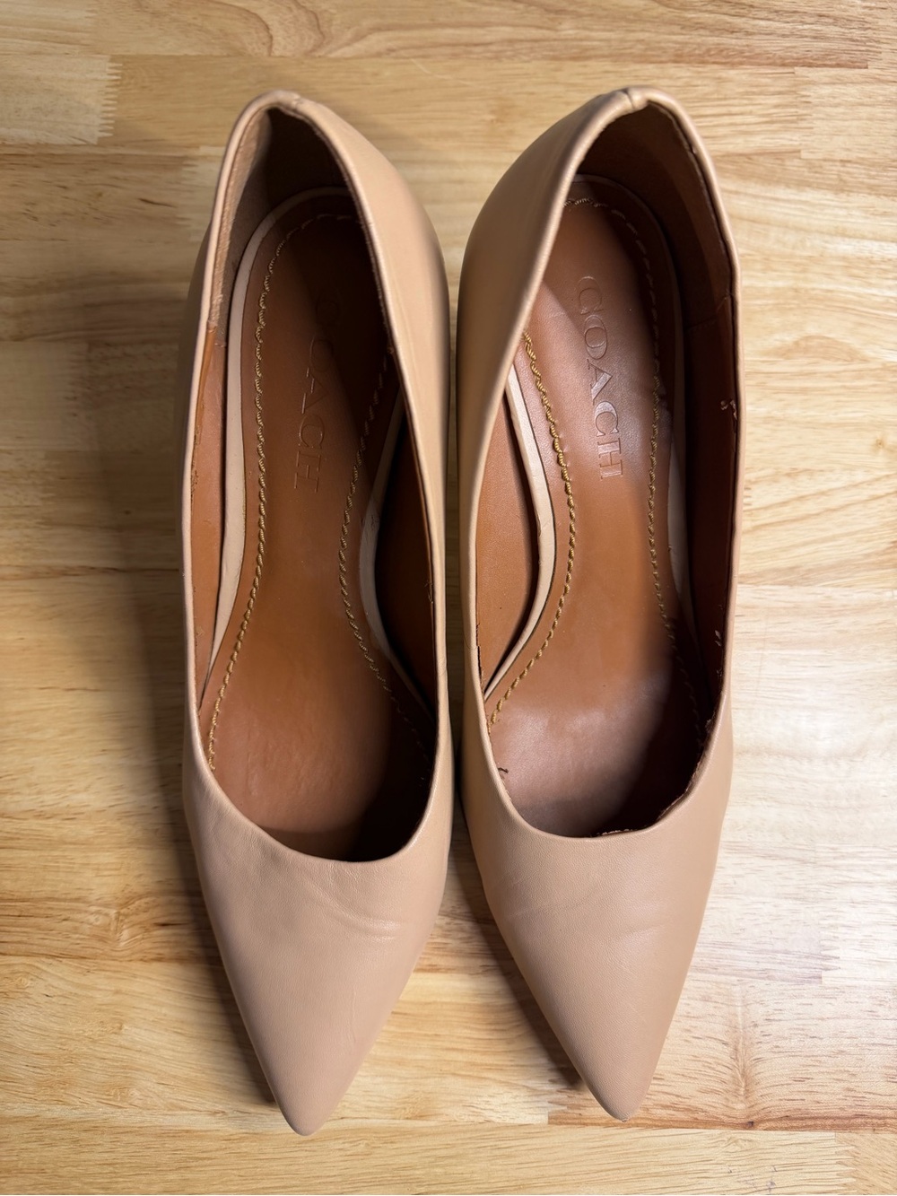 Coach Blush Tan Pointed-Toe Leather Heels